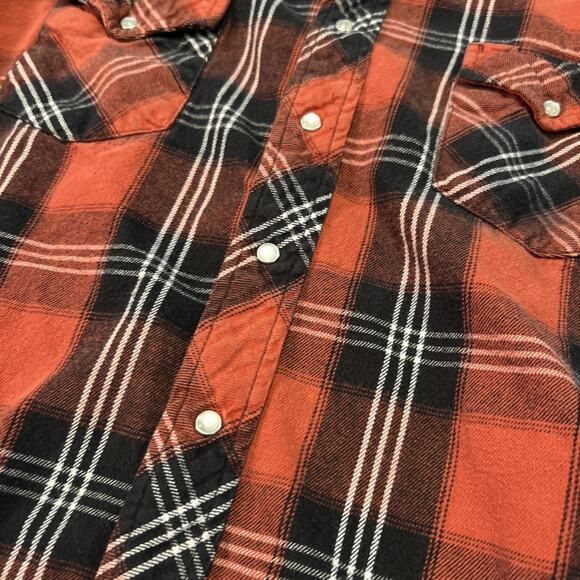 Wrangler Wrancher Western Flannel Shirt Mens XLT Red Plaid Pearl Snap Cowboy Vtg - Picture 2 of 6